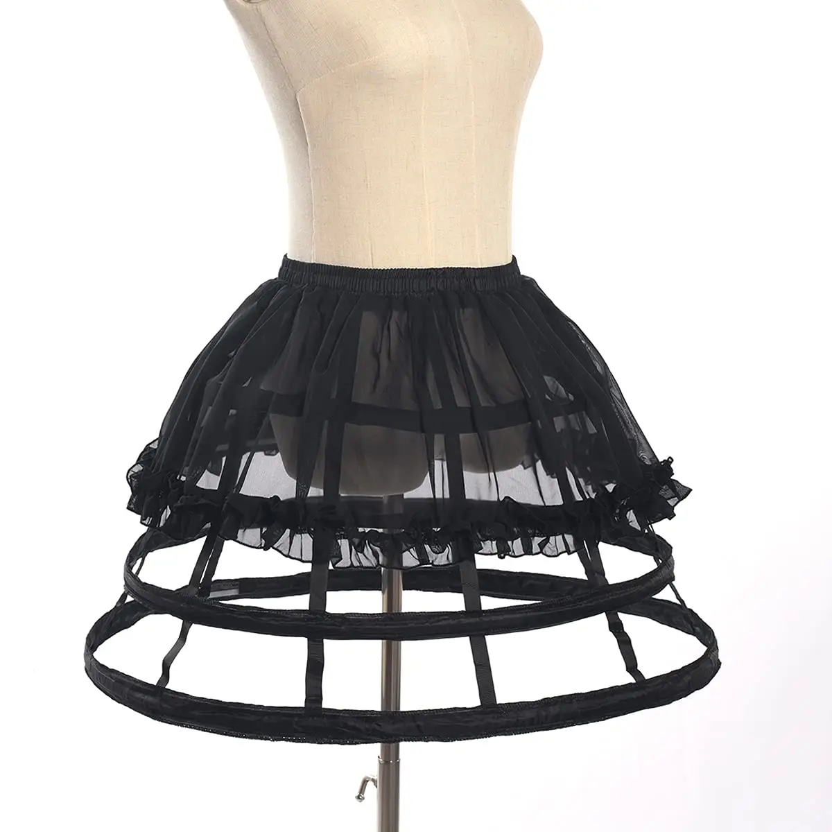

Женский костюм с 4 кольцами, черный костюм кринолина, пышная юбка-подъюбник Лолиты, короткое нижнее белье для косплея