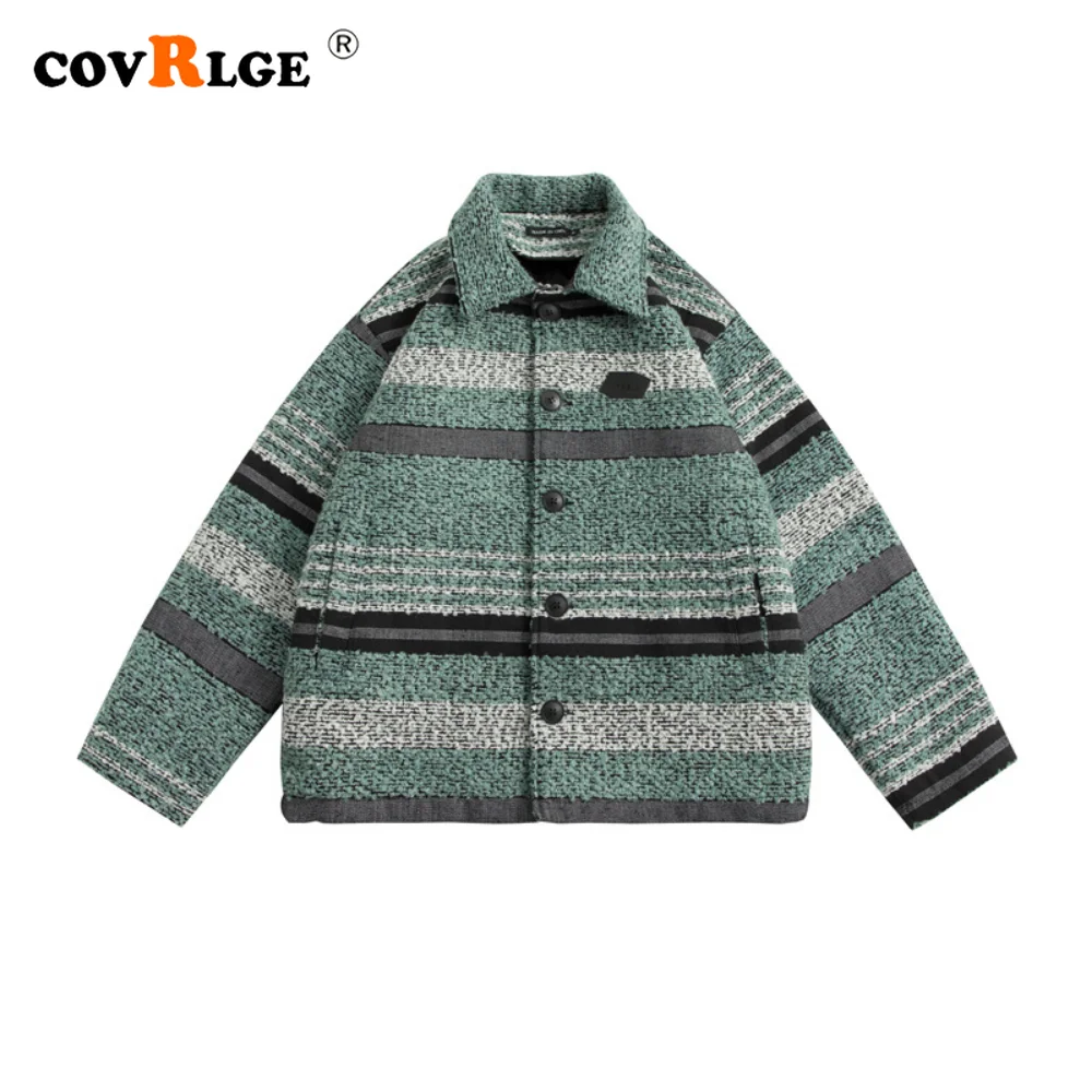 Covrlge Collared Lapel Style Retro Men's Coat New Autumn Winter Loose Texture Cotton Parka Male Casual Couples Streetwear MWM149