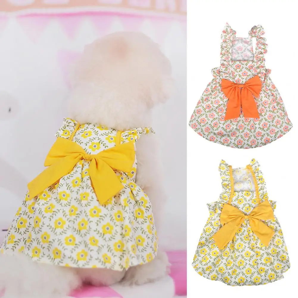 

Pet Dress Soft Fabric Big Bow Design Spring Summer Floral Print Princess Dog Cat Dress Apparel for Teddy