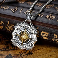 silver plated vintage necklace men nautical anchor star sea compass pendant personality design