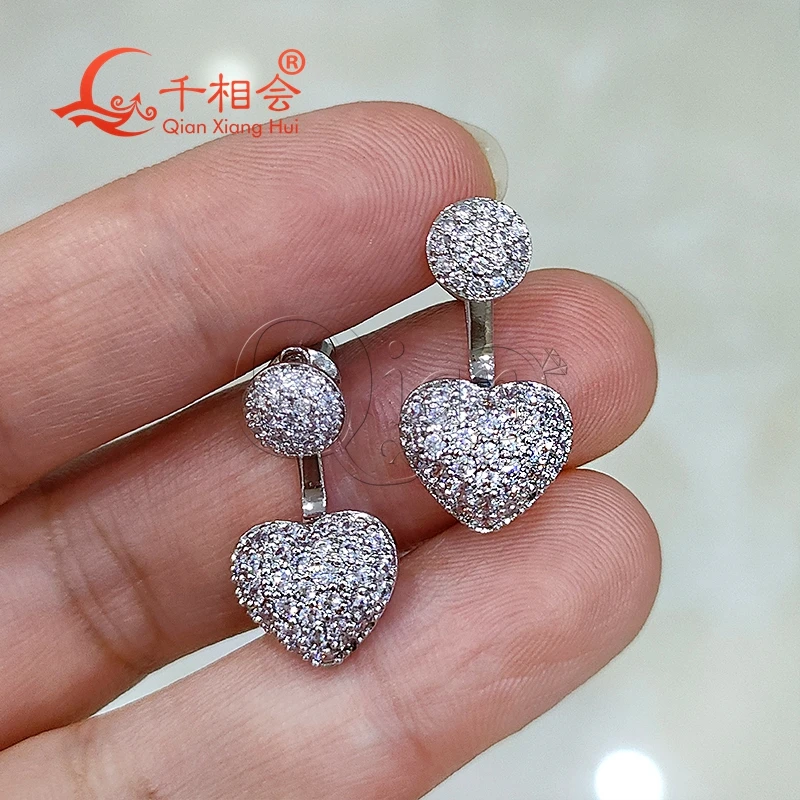 S925 silver 11*22mm heart shape melee white moissanite  stone earrings  ear stud Earing earrings for jewelry woman gift