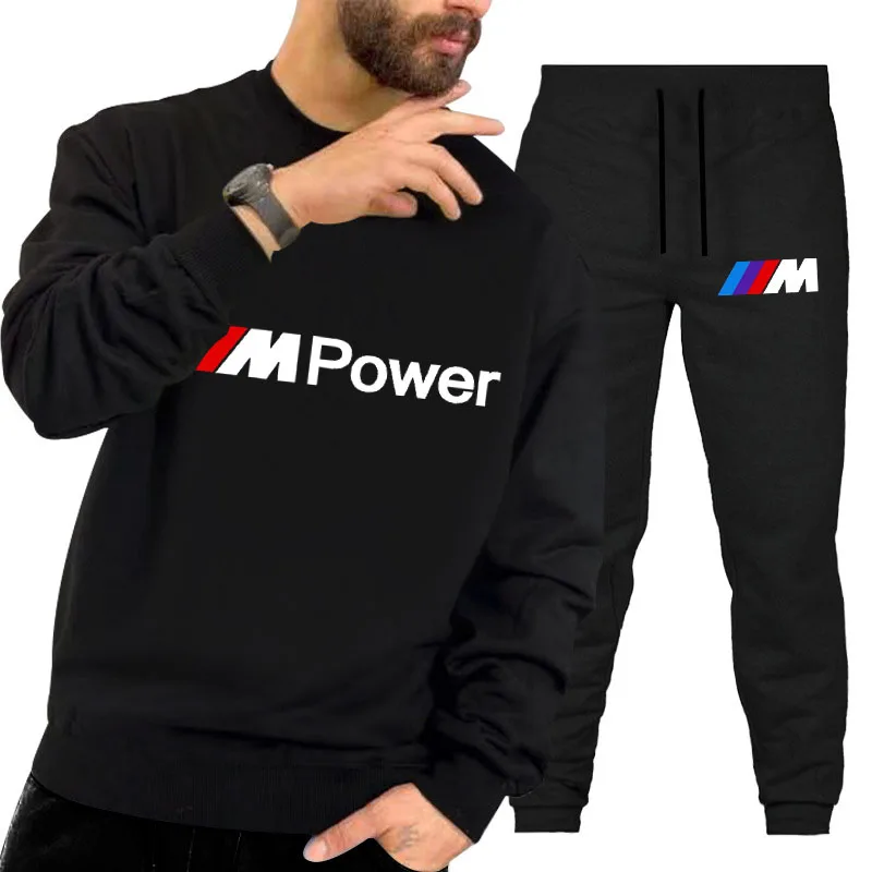 

Autumn New Men Tracksuit Casual Sports Set Long Sleeved Sweatshirt 2 Pieces Sets+Pants BMW M POWER Jogger Fitness Sportswear