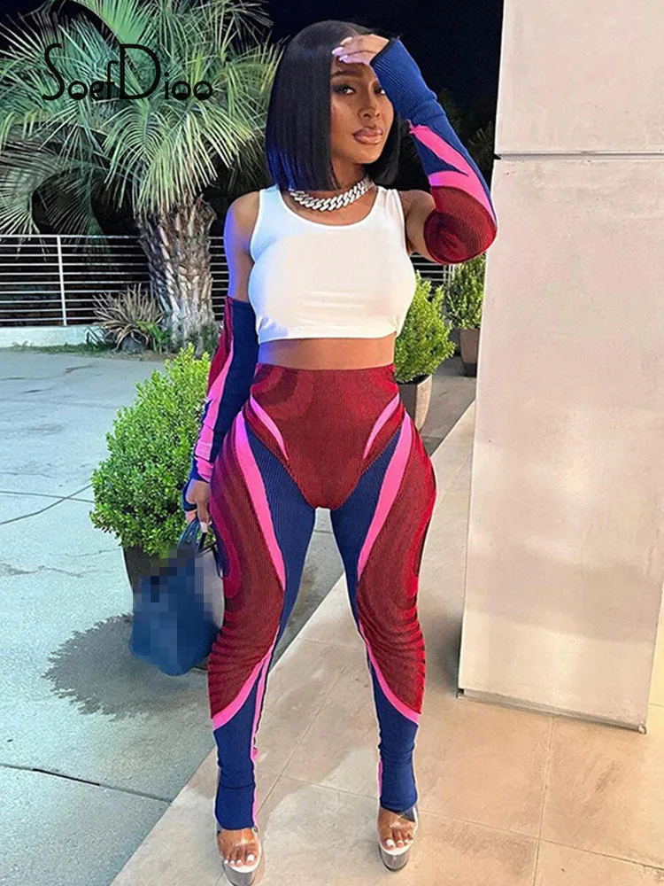 

Soefdioo Contrast Color High Waist Pants for Women Autumn 2022 Casual Sporty Stretchy Skinny Trousers Streetwear Female Bottoms