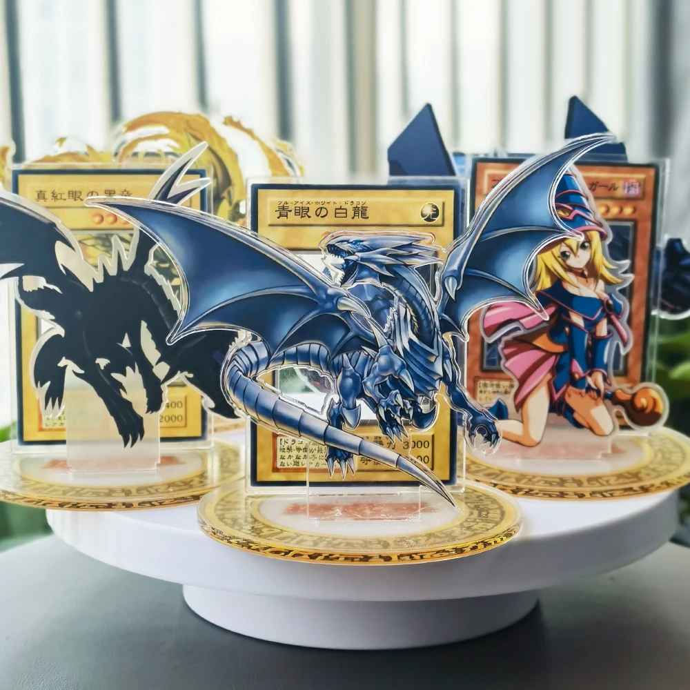 

Yu-Gi-Oh Anime Figures Card Blue-Eyes White Dragon Cards Egyptian Acrylic Stand-Up Three Illusionary Gods Card YuGiOh Collection