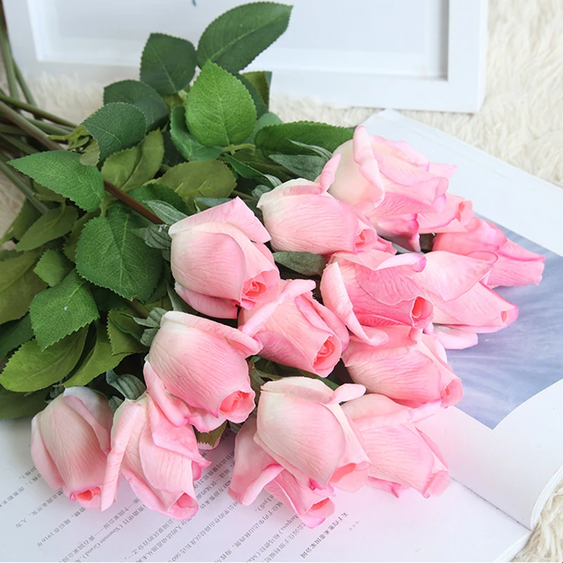 

10pcs Artificial Flower Bud Latex Rose Flowers Fake leaf Real Touch Flowers For Home Wedding Party Decoration