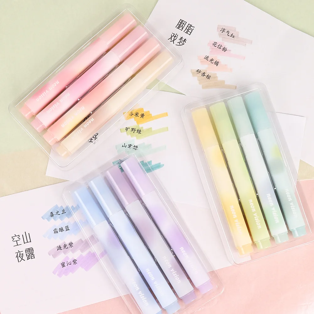 

4pcs/set Cute Gradient Highlighter Pens Cute Stationery Watercolor Art Marker for Drawing Painting Tool Student School Supplies