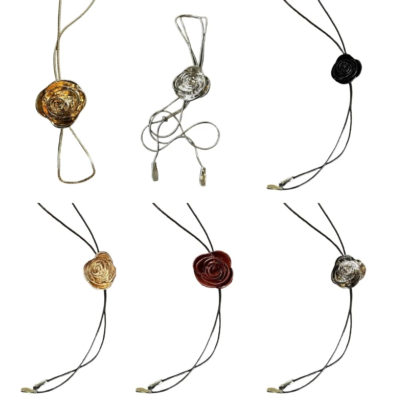 95AB Ожерелье с цветком камелии ожерелье регулируемой длиной для вечерней