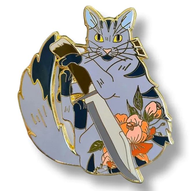 

Cat with a Dagger Sword Enamel Pin Brooch Metal Badges Lapel Pins Brooches for Backpacks Luxury Designer Jewelry Accessories