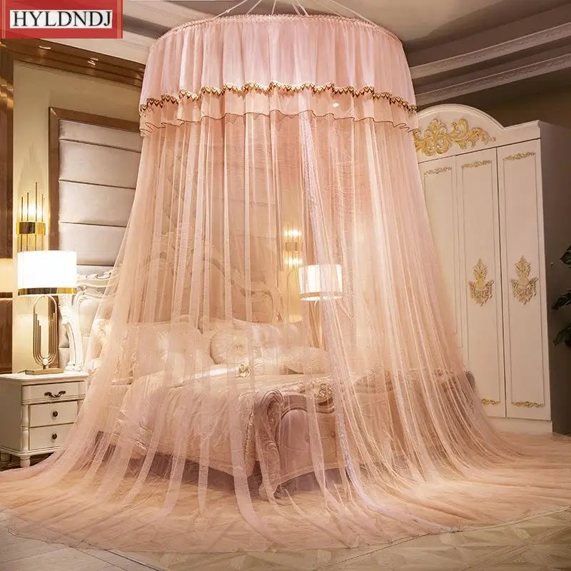 

Pink Princess Phoenix Dome Ceiling Mosquito Net Free Installation Encryption Heightened Floor Palace Round Bed Curtain