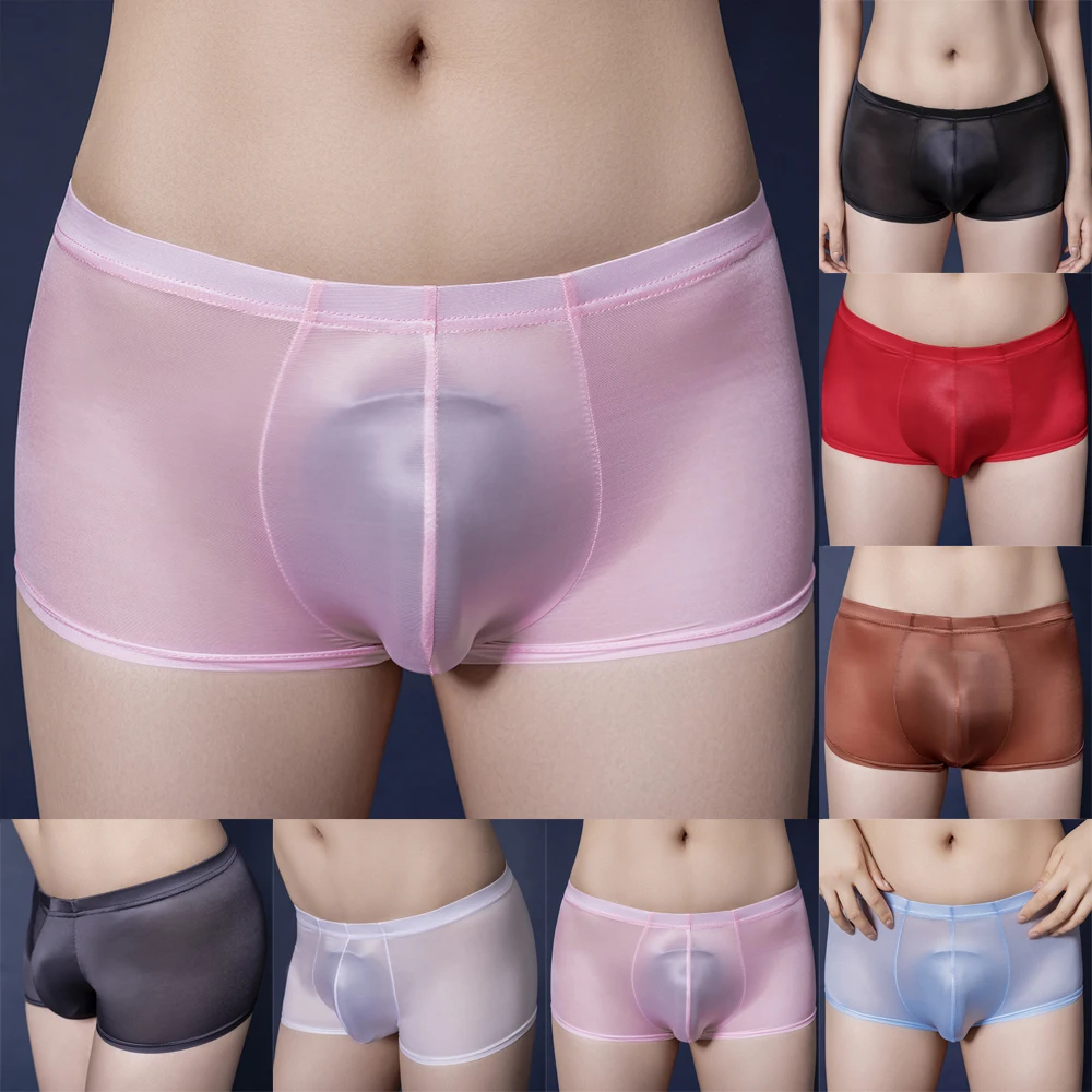 

Sexy Women Men See Through Underwear Stretch Oil Shiny Glossy Panties Boxer Shorts Bulge Pouch Underwear Panties Mesh new