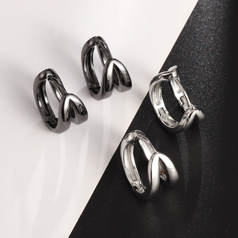 

Trendy Punk Style Stainless Steel Design Huggie Double Hoop Earrings Men Women Hip Hop Earrings Street Party Earrings