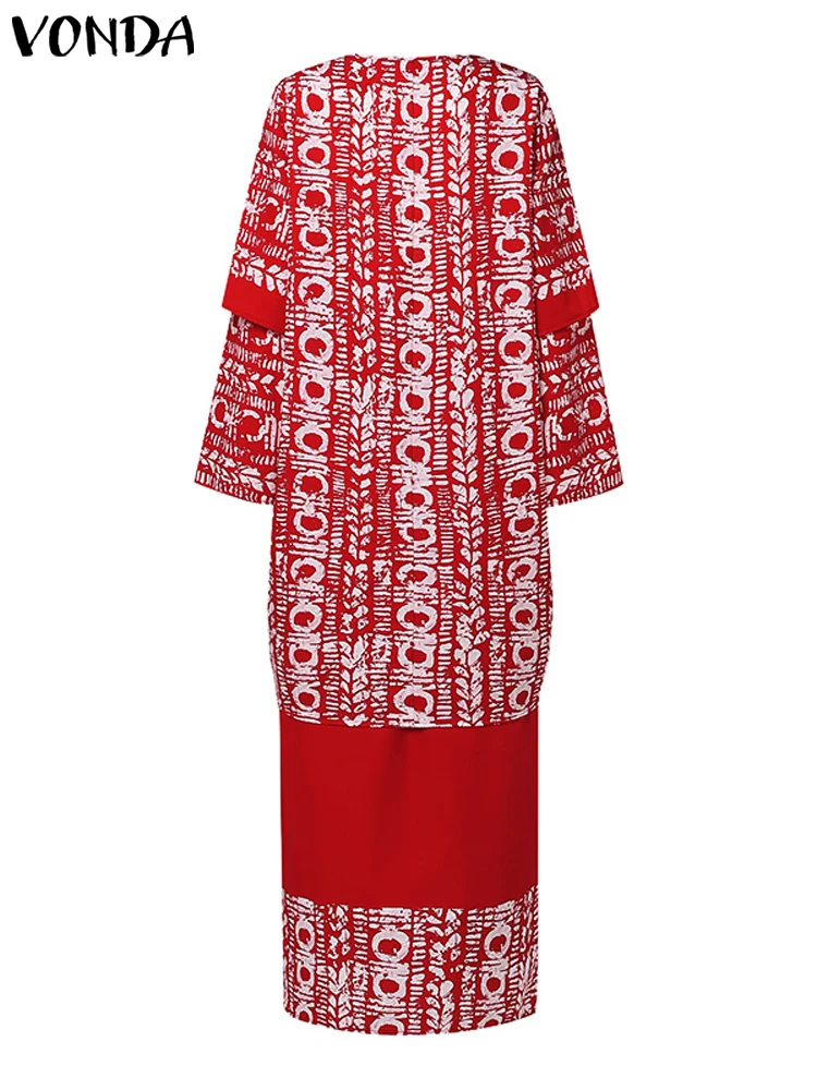VONDA женские элегантные комплекты 2024 богемная одежда с принтом топ длинными
