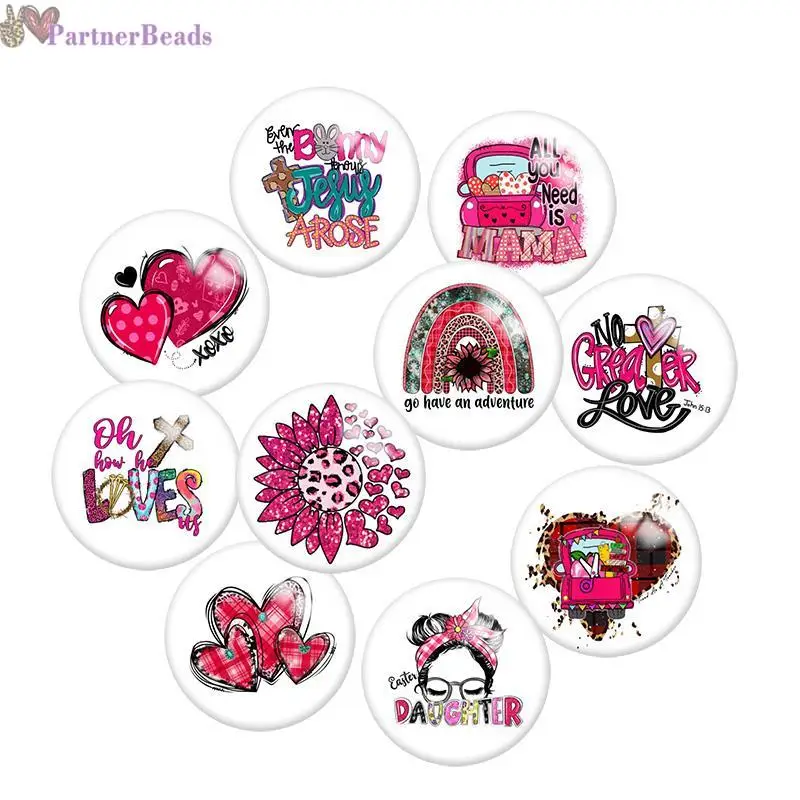 

Pink Love Cross Round Photo Glass Cabochon Demo Flat Back Making Findings 20mm Snap Button S0681