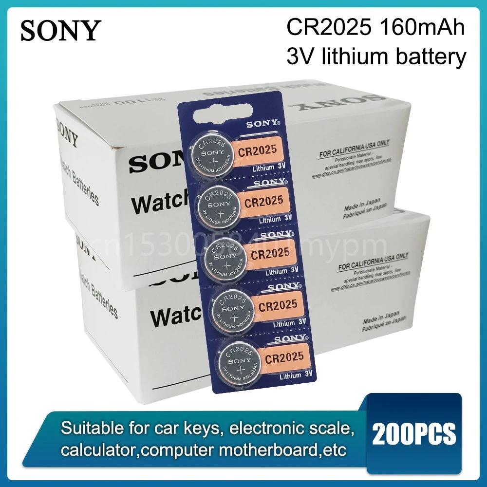 

200PCS/LOT SONY Original Cr2025 Button Cell Batteries Cr2025 3V Lithium Coin Battery for Watch Calculator Weight Scale