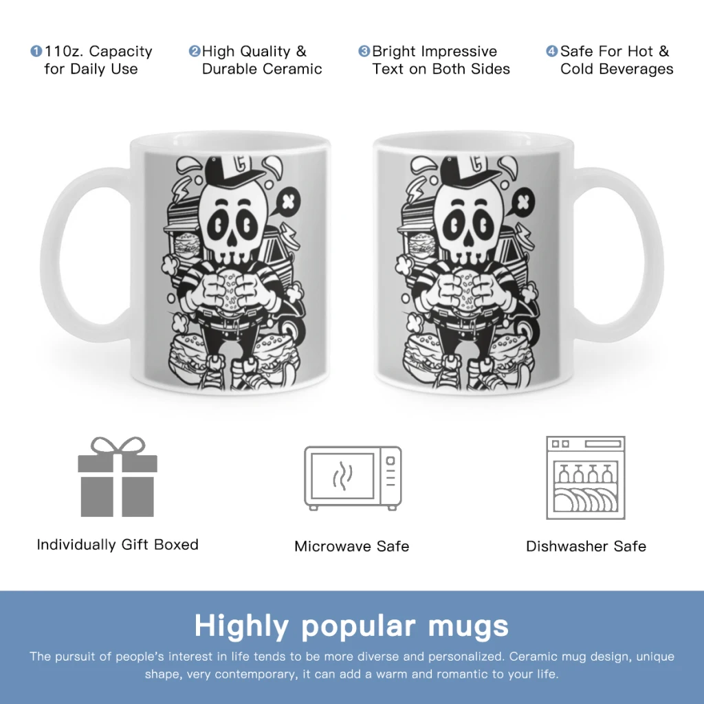 Кофейная кружка с принтом черепа 11 унций забавная керамическая чашка для кофе
