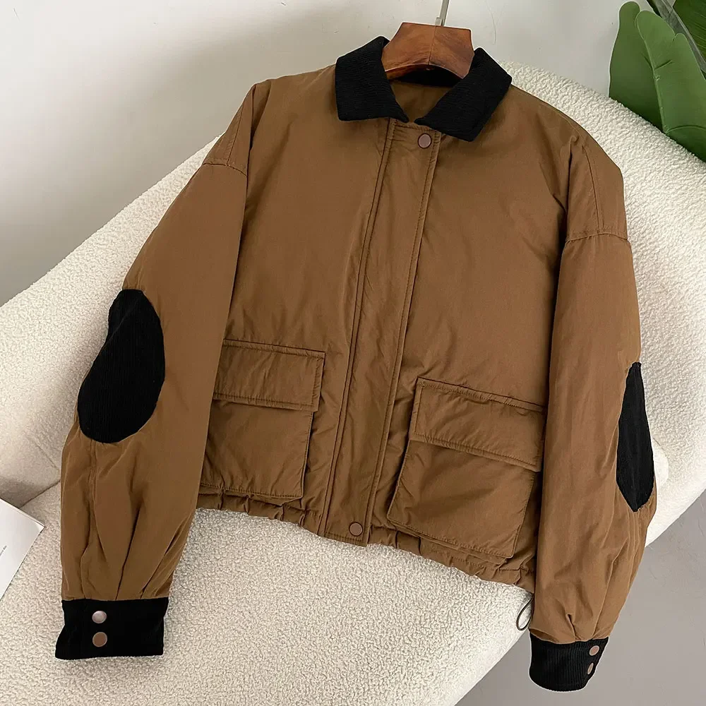 Женский короткий пуховик с отложным воротником теплый повседневный на 2024 белом