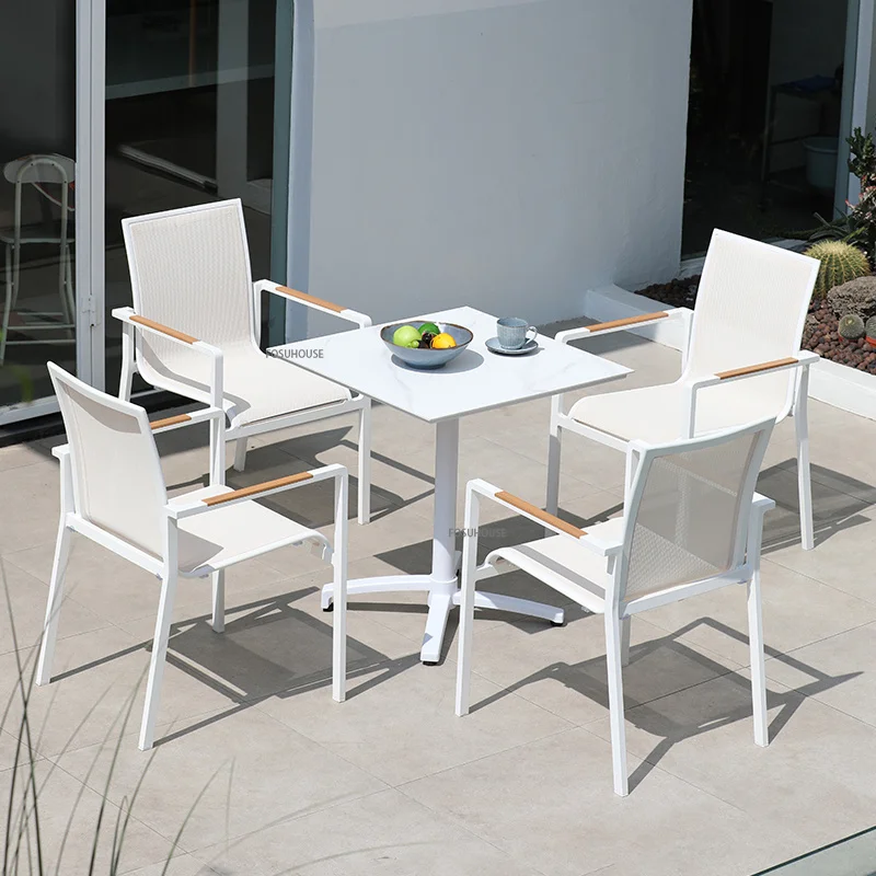 

Современный минималистичный белый стол для двора и стулья, уличный балкон, журнальный столик, складной маленький стол, садовая мебель для патио