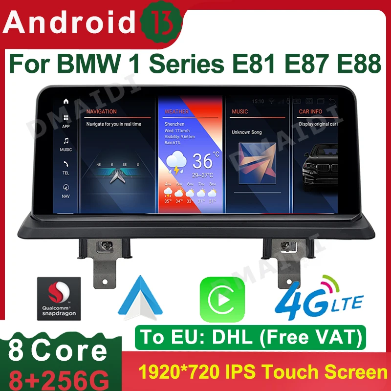 

8+256G ID8 Snapdragon Android 13 10.25 Inch ForBMW 1 Series E81 E82 E87 E88 GPS Navigation Multimedia Screen Apple Carplay