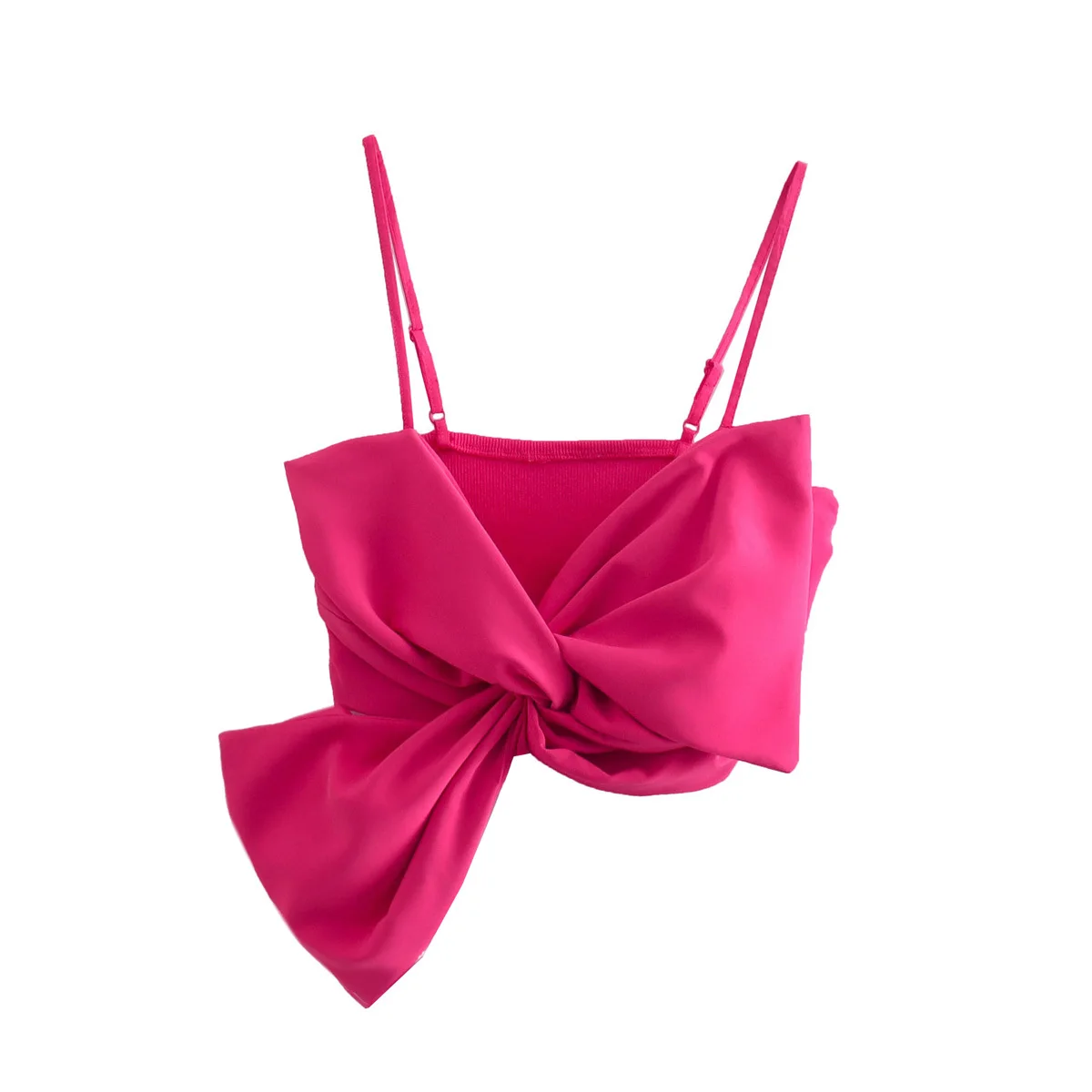 

Fuchsia Y2k Crop Top Women 2022 Summer Clothes For Women Rose Red Asymmetrical Bow Knot Straps Sexy Chic Fashion Vintage Retro