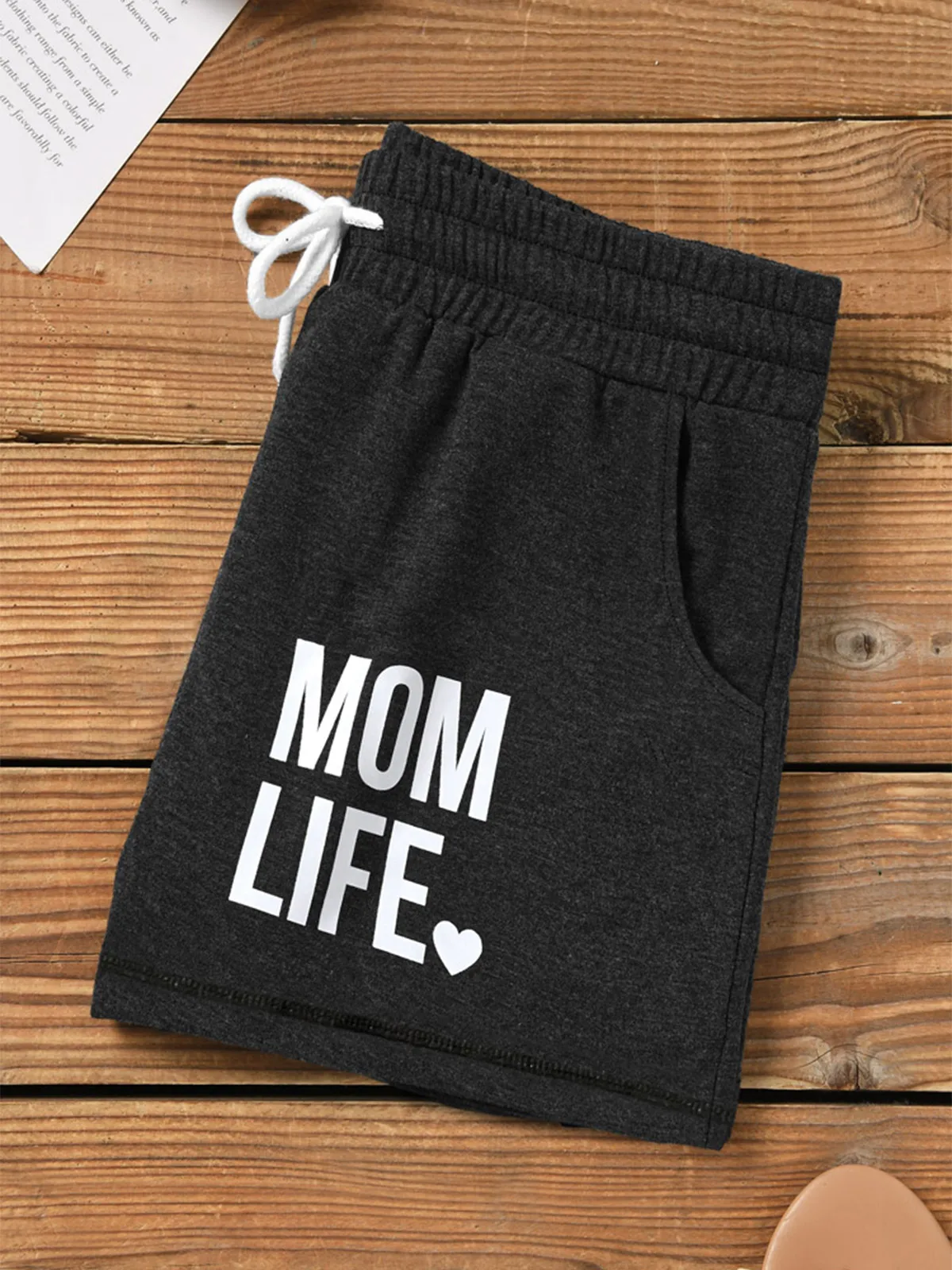 Women Casual Pocket Drawstring Shorts Dark Grey Elastic Waist Wide Leg Shorts Female Tracksuit Workout Bottoms Shorts Female