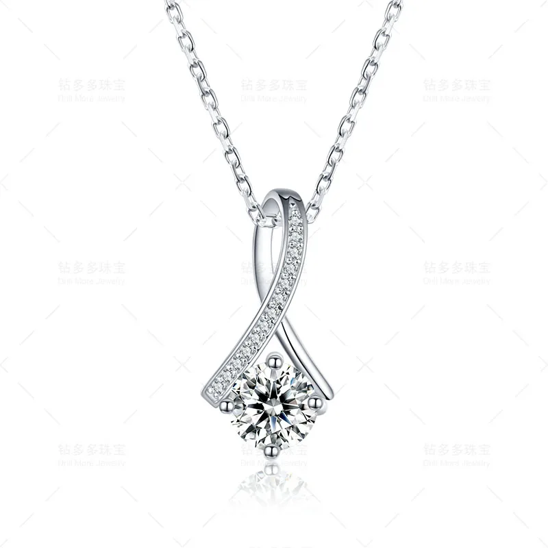 

Hot Selling Round 1ct VVS Moissanite Jewelry Made Of Clarity 925 Silver Pendant Diamond Necklace Valentine's Gift