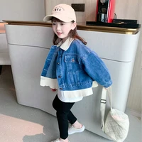 girls spring and autumn coat 2022 new childrens denim long sleeved coat classic style stylish korean fashionable top