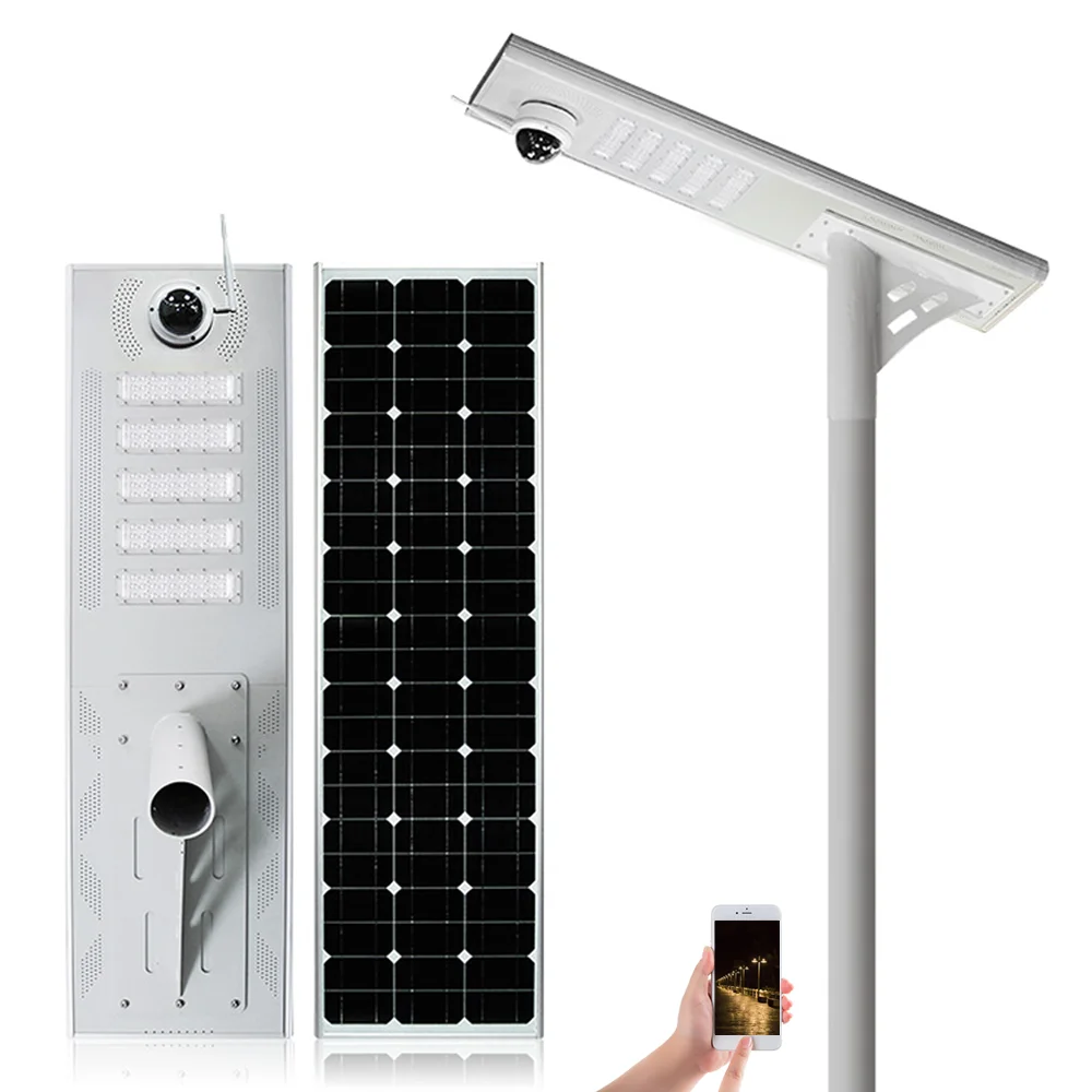 

Mono solar panel high effciency 2mp 45X Tow way audio AP hotspot Motion detection 45m 50W solar street light CCTV camera