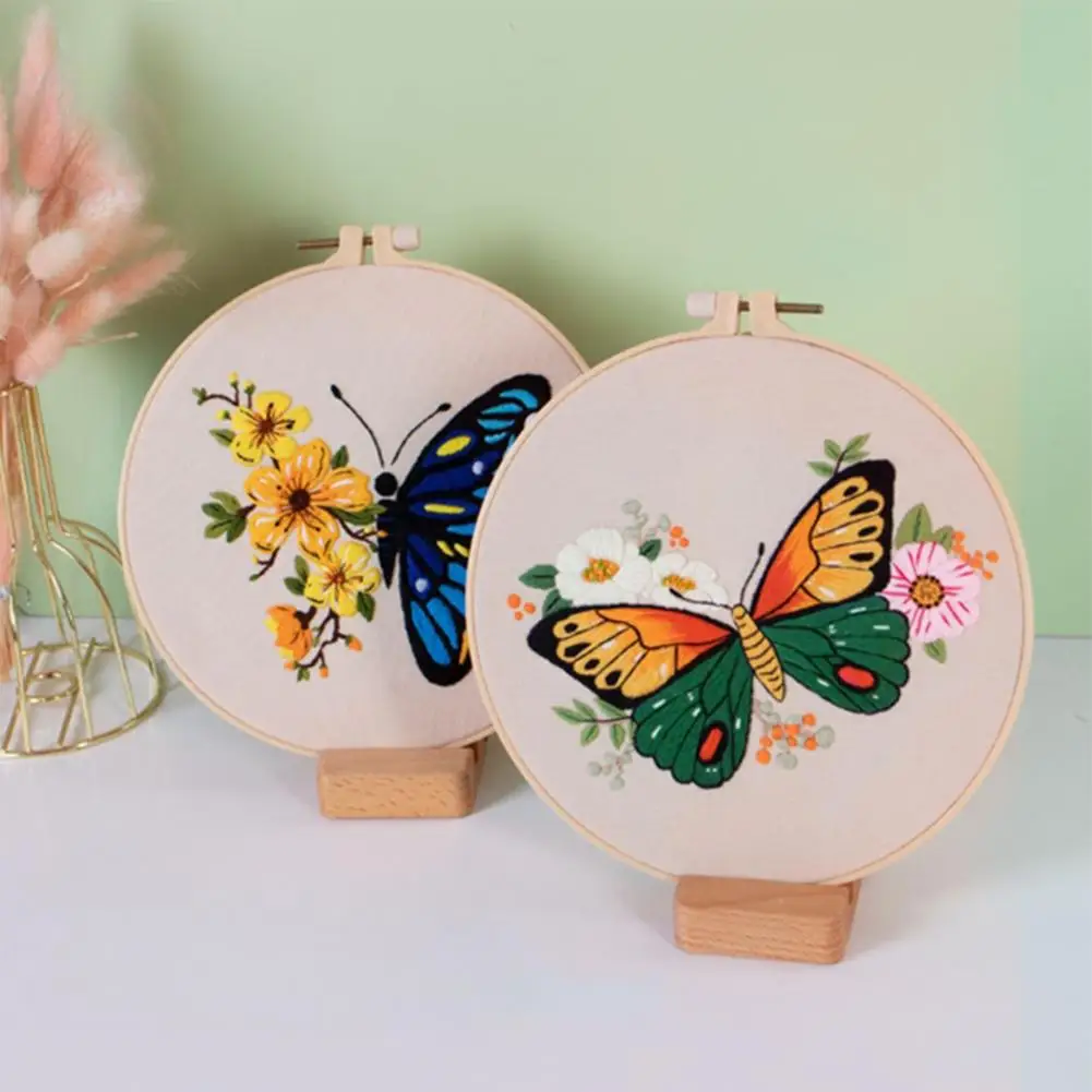 

2023 Diy Embroidery Kit Butterfly Flower Pattern Needlework Set With Embroidery Hoops Cross Stitch Kits For Craft Lover