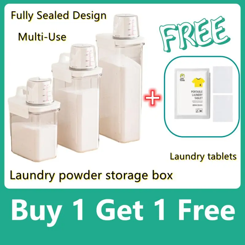 

1100/1800/2300ml Multi-Use Sealed storage box for laundry detergent laundry detergent container with measuring cup grain dispens