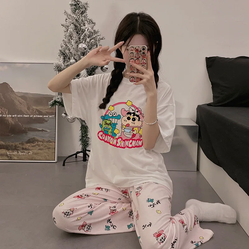 Ins Crayon Shin-chan пижамы с круглым вырезом летние женские брюки короткими рукавами