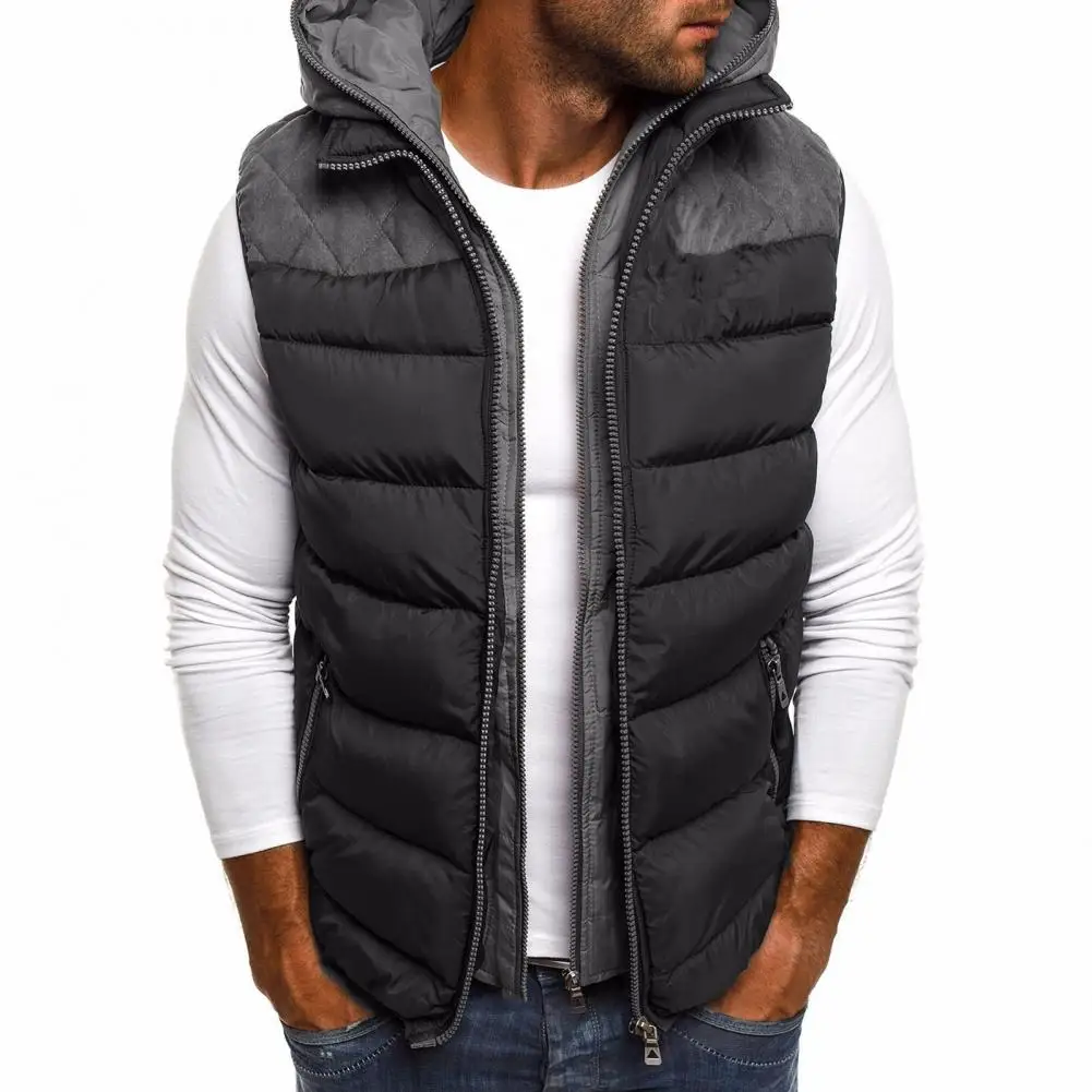 

Soft Down Waistcoat Cozy Winter Vest Sleeveless Color Contrast Hooded Jacket Vest Coat Multi-purpose