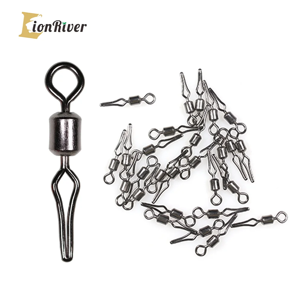 

LIONRIVER 100PCS Ball Bearing Rolling Swivel Ring Crap Fishing Connector With Side Line Clip Fishing Tackle Snap