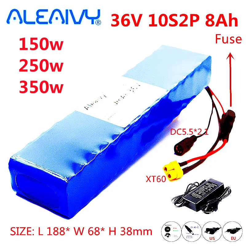 36V 8Ah 18650 10s2p Lithium Ion Battery Pack 20A BMS Is Suitable for Xiaomijia M365 Pro EBike Bicycle Scooter XT60 + Charger