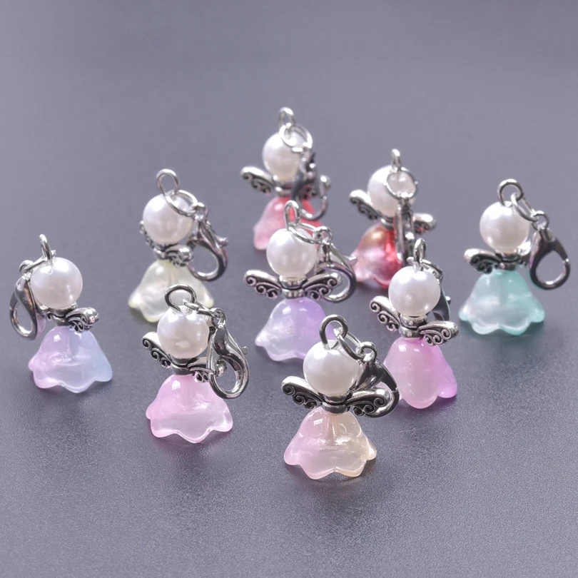 

9pcs New Angels Keychain Guardian Angel Wings Fairy Charms For Jewelry Making Supplies Colorful Beads Lobster Clasp Accessories