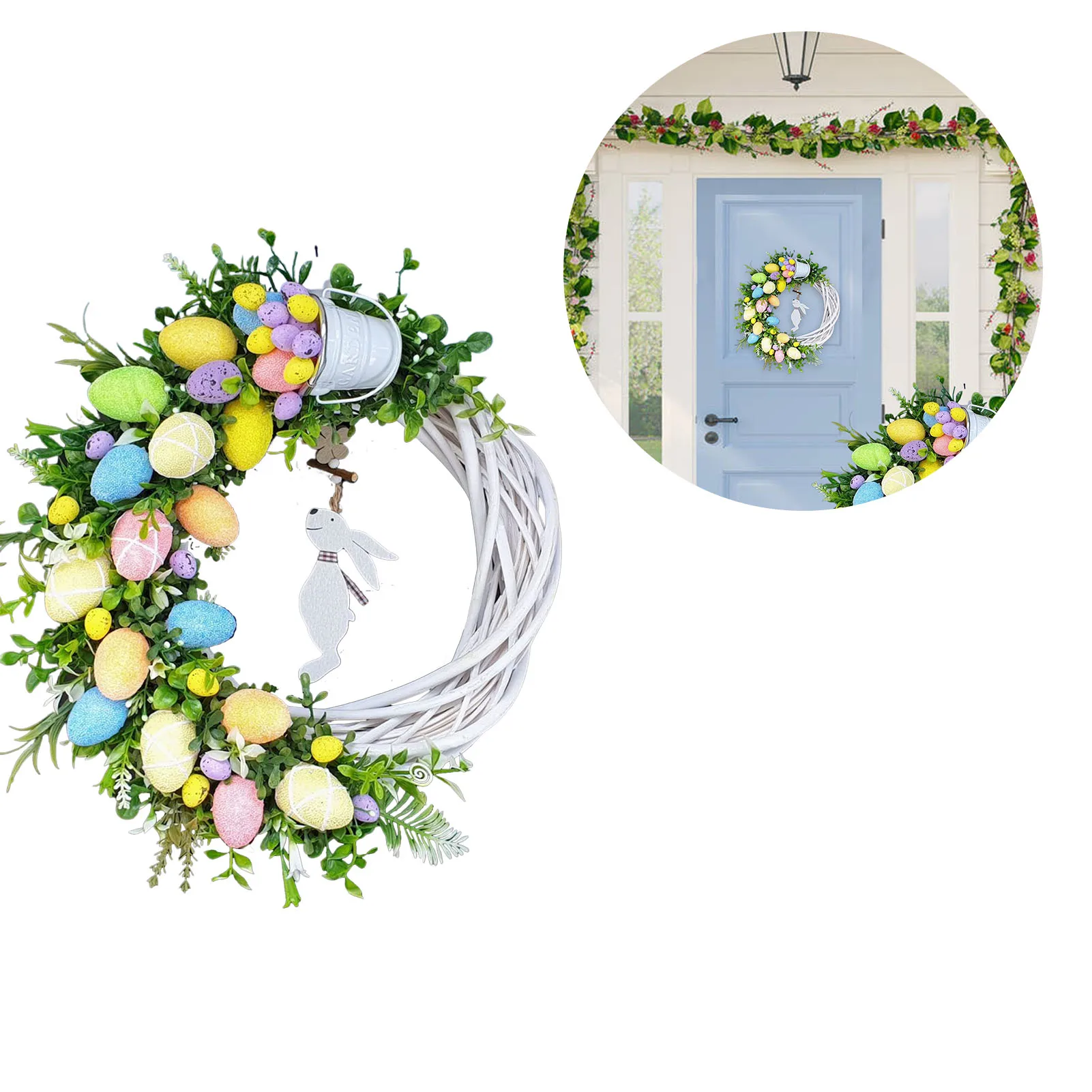 

2022 Easter Bunny Wreath Easter Eggs Wreath Acrylic Rabbit Egg Wreath Easter Wreaths For Front Door Outside Rabbit Eggs Flowers