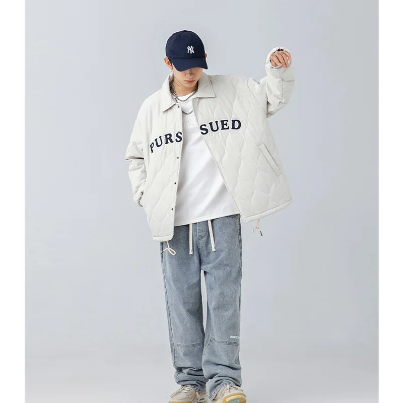 Men Clothing 2022 Autumn and Winter New Style Vintage Lapel Embroidery Thickening Coat Versatile Temperament Down Jackets Female