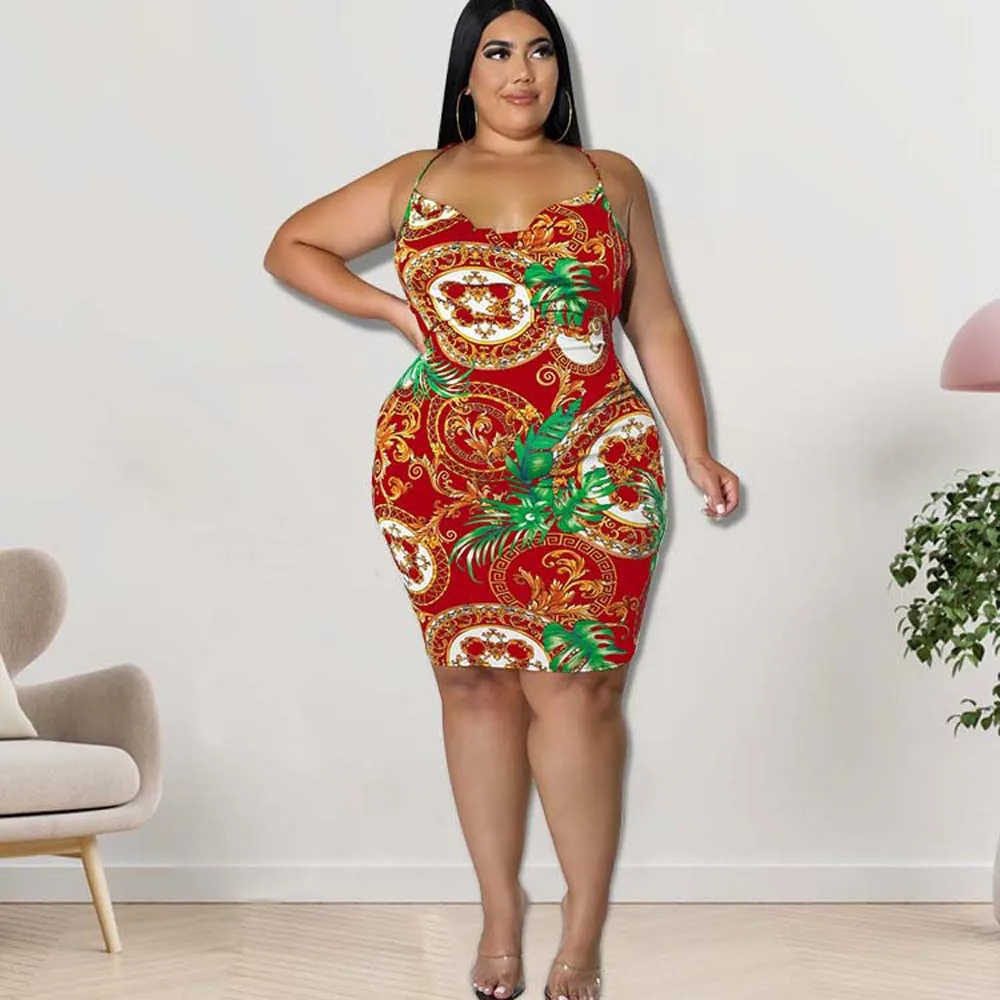 

Women Fashion Plus Size Dress Floral Printing Patchwork Non-sleeve Loose Pullover Western Style Sexy Ladies Dress For Summer