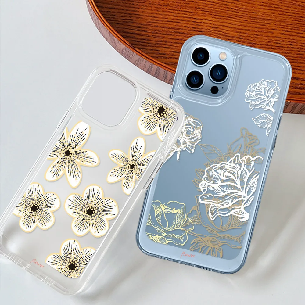 

Flower Phone Case for Iphone 14 13 12 Mini 11 Pro Max XS X XR Transparent PC+TPU Hard Fundas Protection Back Shell Cover Coque