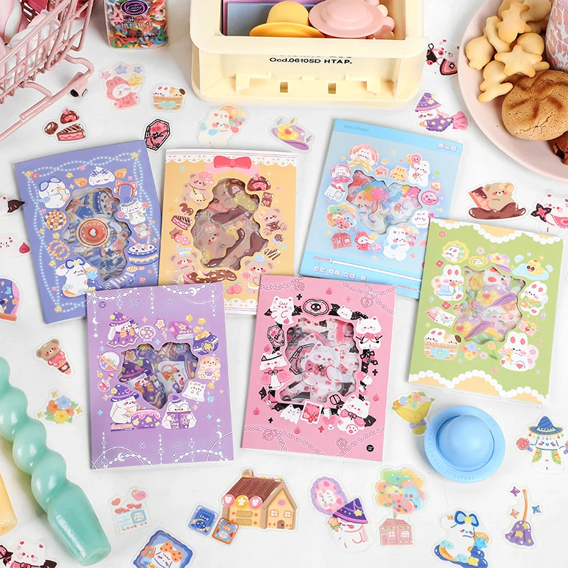 

40Pcs/Bag Kawaii Bear Puppy Bunny Stickers Decoration Journal Diary Photocard DIY Scrapbooking Hand Account Collage Stationery