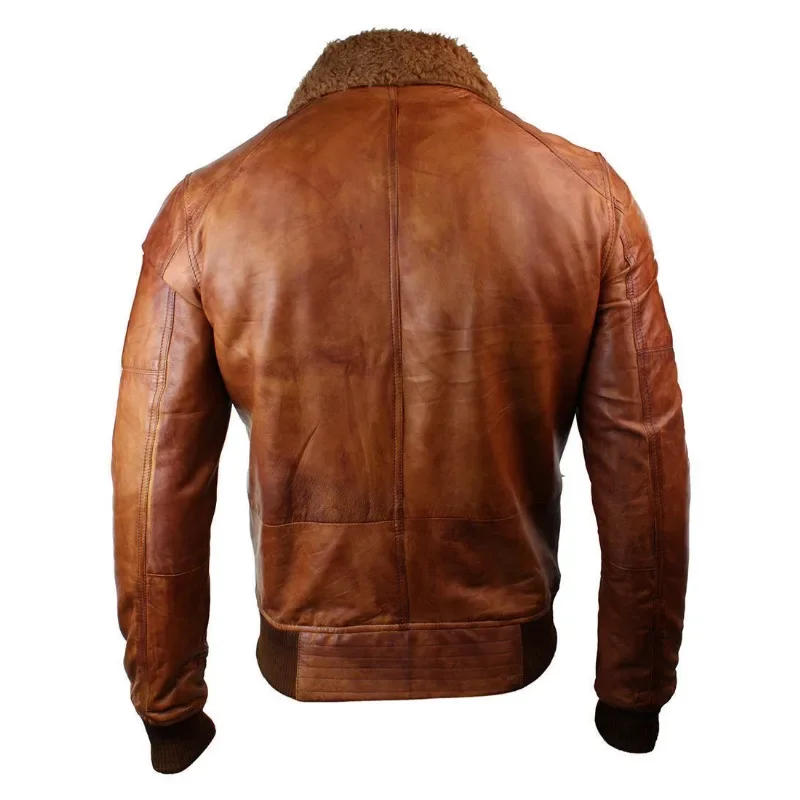 Мужская кожаная куртка коричнево-коричневого цвета со съемным меховым