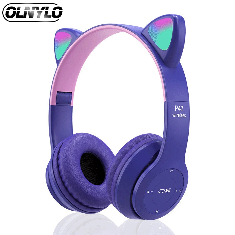 Wireless Bluetooth Headphones RGB Cute Cat Ears Headset With Microphone Noise Cancelling Kid Stereo Music Children Girls Gifts