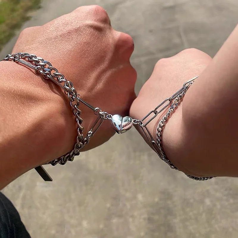 

5 PCSFashion Halves Heart Magnetic Couple Bracelets For Pendant Man Bracelets Couple Friendship Bracelets For Girls Jewelry