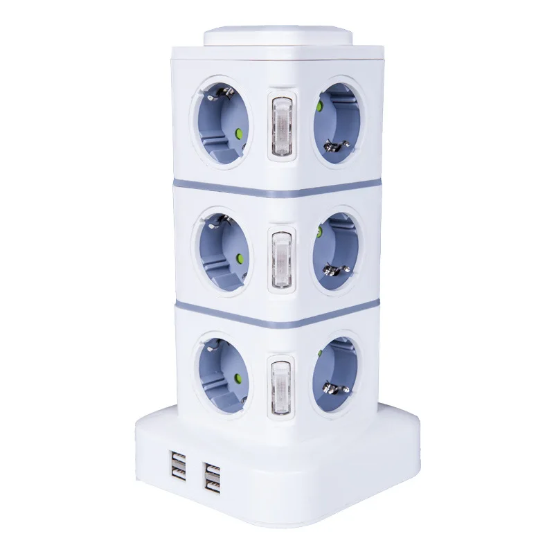 

Tower Multi 3M Power Strip Vertical EU Plug Multiple Vertical Power 8/12 Outlets Sockets with 4 USB Overload Protector Switch