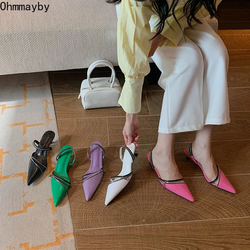 

2022 New Narrow Band Women Heel Sandals Low Heel Back Strap Summer Woman Gladiator Shoes Casual Pointed Toe Ladies Sandalias