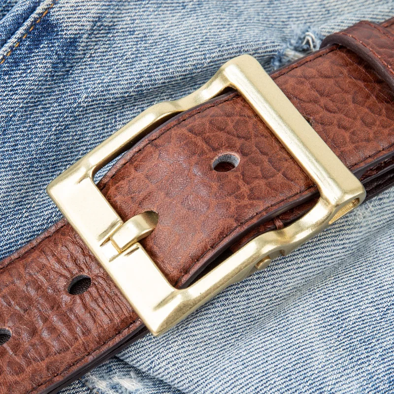 

3.8CM 100% Bison Hide Men Jeans Belt Handmade Genuine Leather Men's Belt Pure Cowhide Needle Buckle Casual Belt