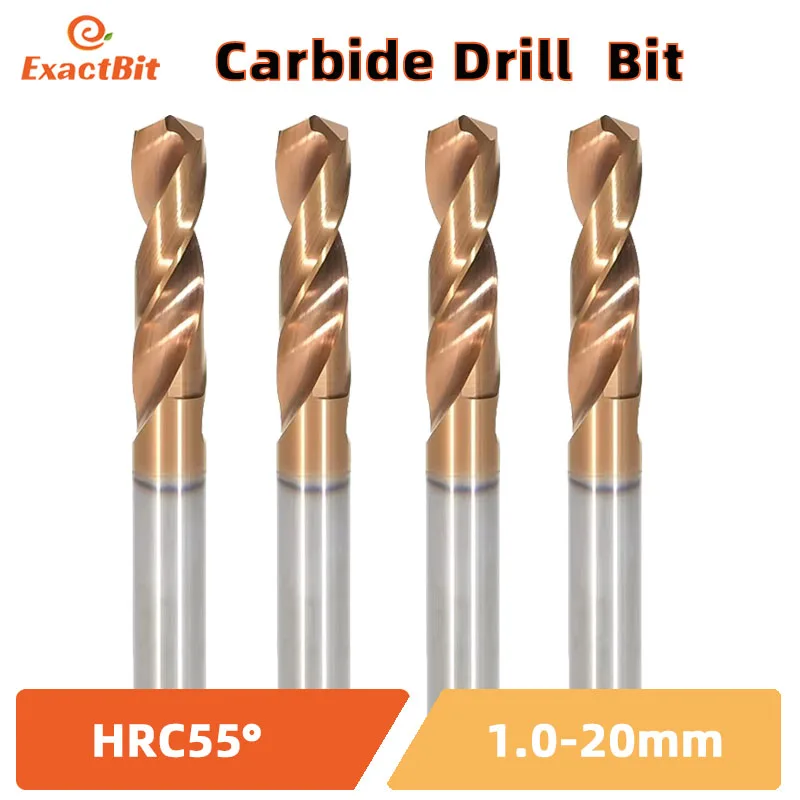 ExactBit HRC55° Tungsten Carbide Drills Metal Drill Bits For Hard Metalworking CNC Lathe Steel Drilling Tool 0.5-20.0mm