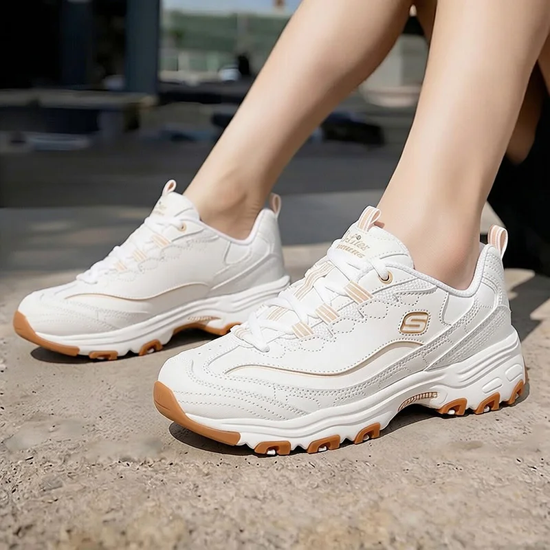 Фото Skechers 149807-WHT Белые D'LITES 1.0 Женские кроссовки Panda на массивной платформе для повседневной ходьбы в стиле 