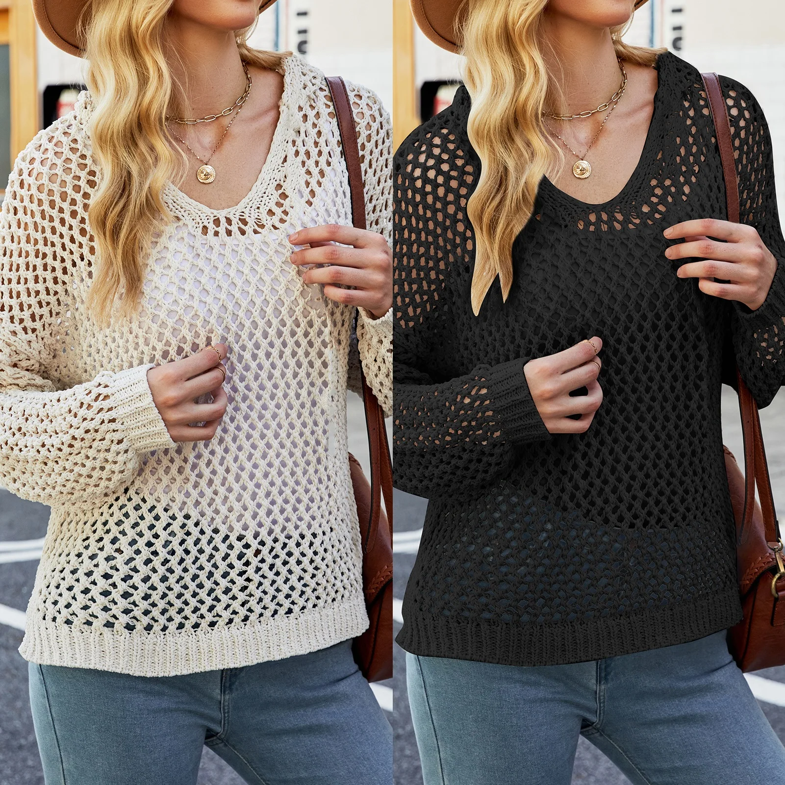 

2023 Summer Autumn Y2K Women Pullovers Hollow Out Hooded Loose Knitted Harajuku Casual Long Sleeve Fashion All-Match Daily Wear