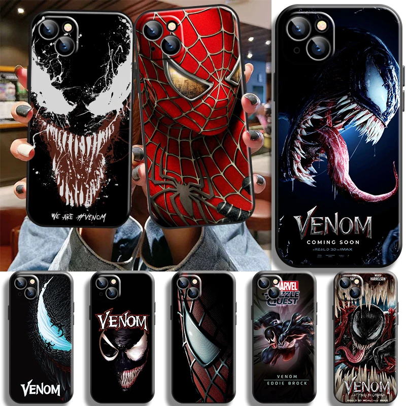 

Marvel Spiderman Venom Phone Case For iPhone 14 13 12 11 Pro Mini X XR XS Max SE 7 8 Plus Coque TPU Black Cases Soft Shell