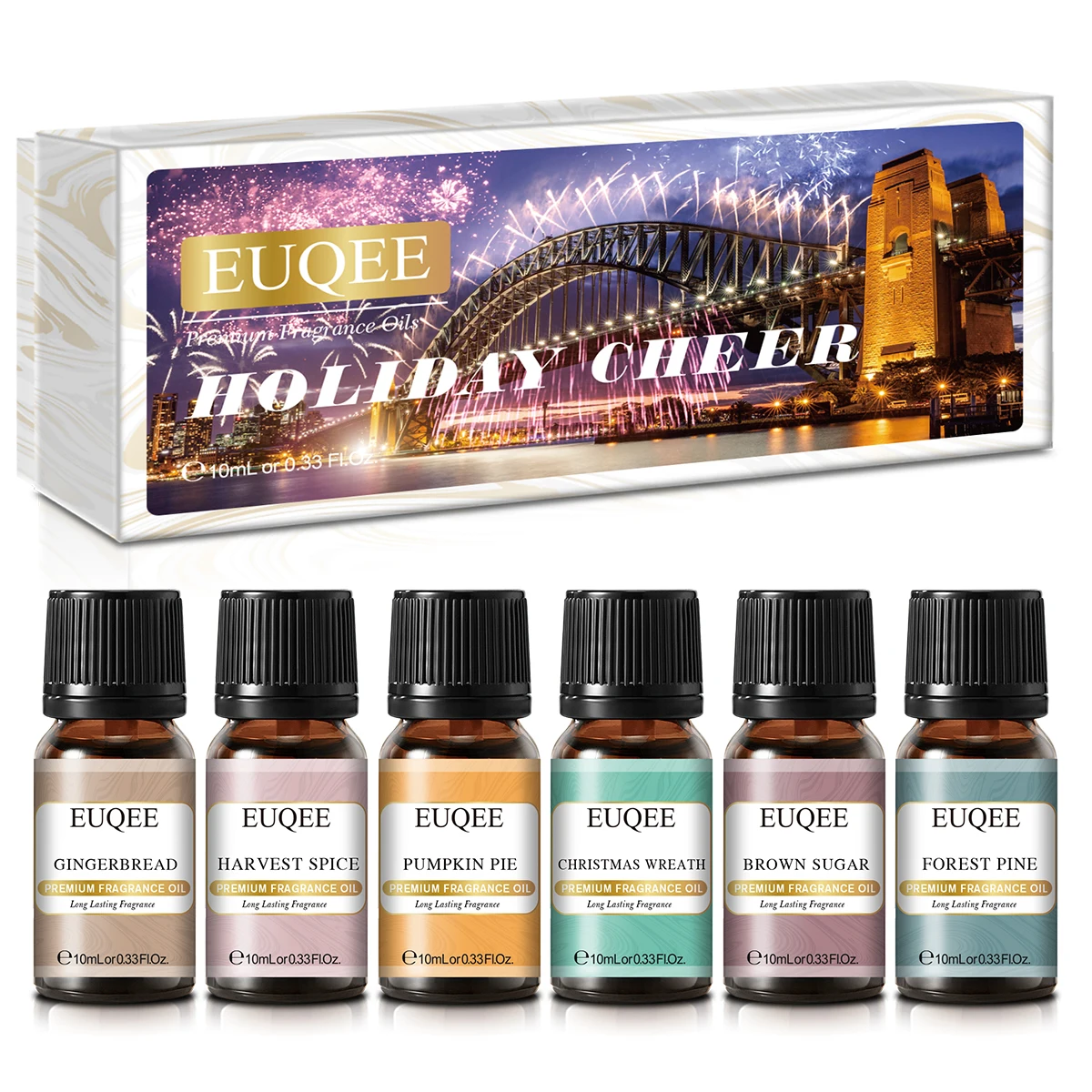 EUQEE 6pcs Fragrance Oil Set 10ml Sweet Perfume Oils For Aromatherapy Diffuser Gingerbread Forest Pine Pumpkin Pie Harvest Spice